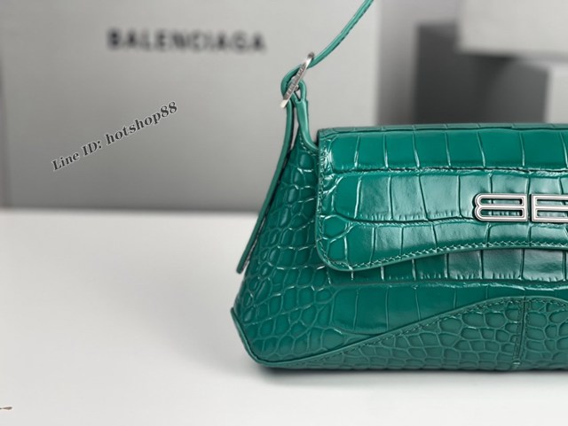 Balenciaga專櫃2022爆款小號鱷魚綠全皮肩背包 巴黎世家翻蓋腋下包 fyj1538